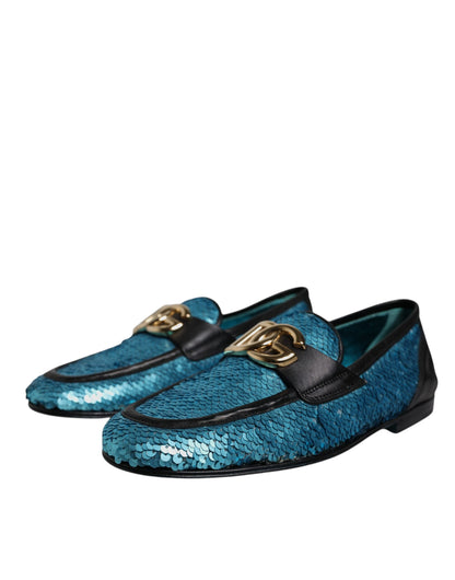 Dolce & Gabbana Blue Sequined Loafers for Men