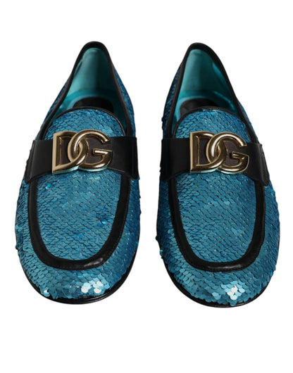 Dolce & Gabbana Blue Sequined Loafers for Men
