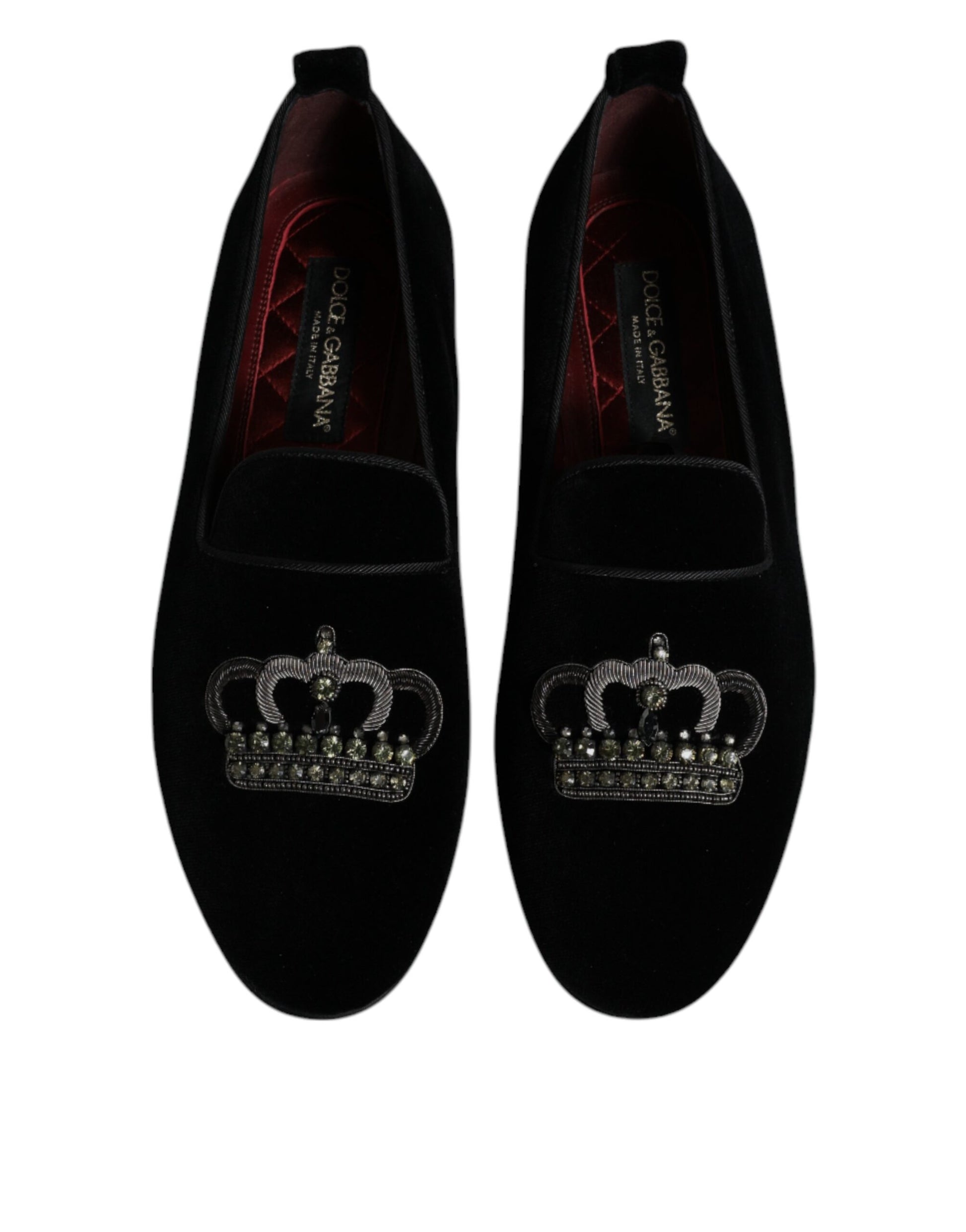 Dolce & Gabbana Black Velvet Crystal Crown Loafers