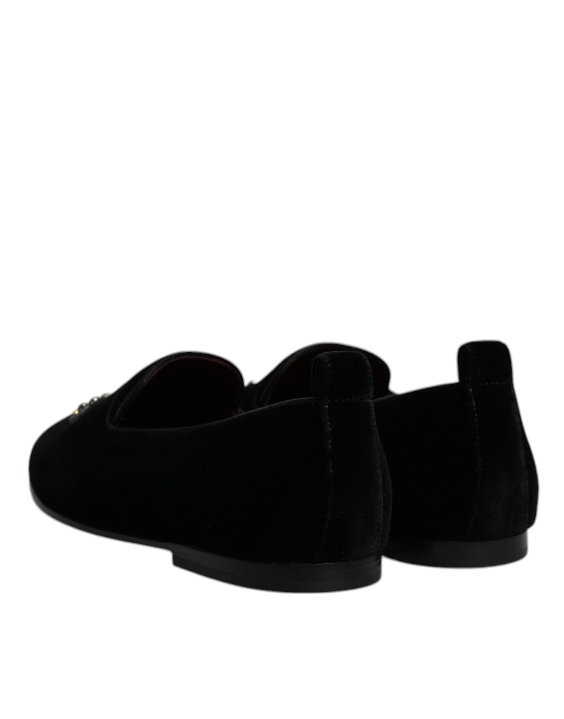 Dolce & Gabbana Black Velvet Crystal Crown Loafers