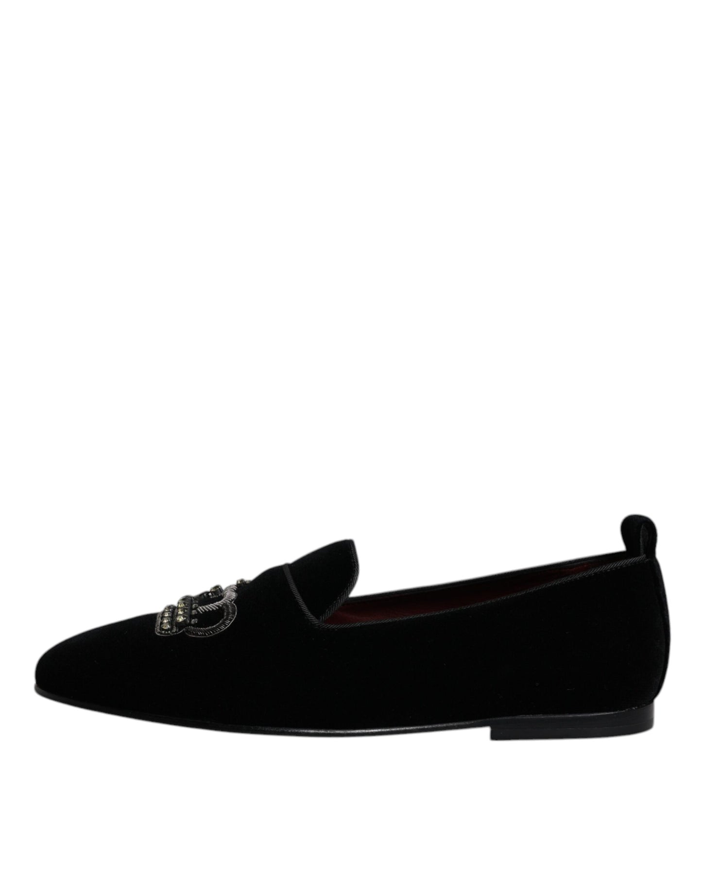 Dolce & Gabbana Black Velvet Crystal Crown Loafers