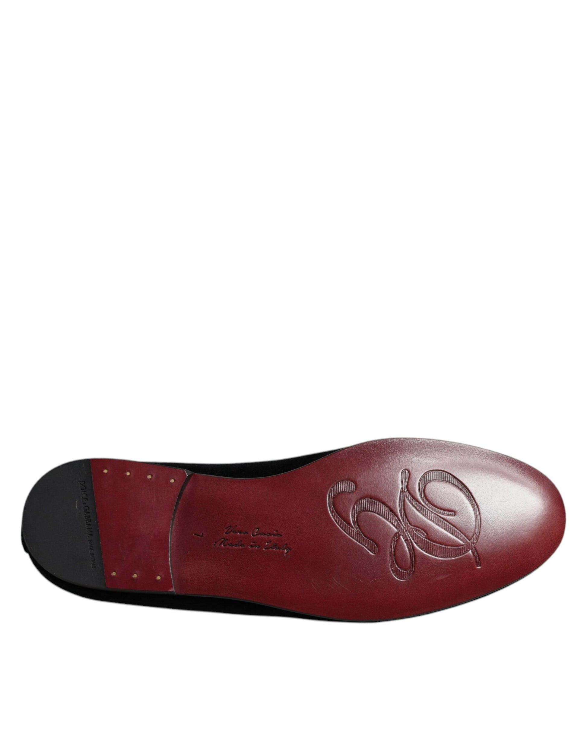 Dolce & Gabbana Black Velvet Crystal Crown Loafers