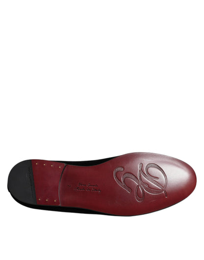 Dolce & Gabbana Black Velvet Crystal Crown Loafers