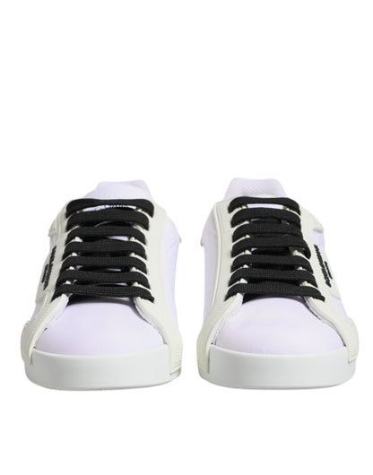 Dolce & Gabbana White Nylon Leather Low Top Sneakers