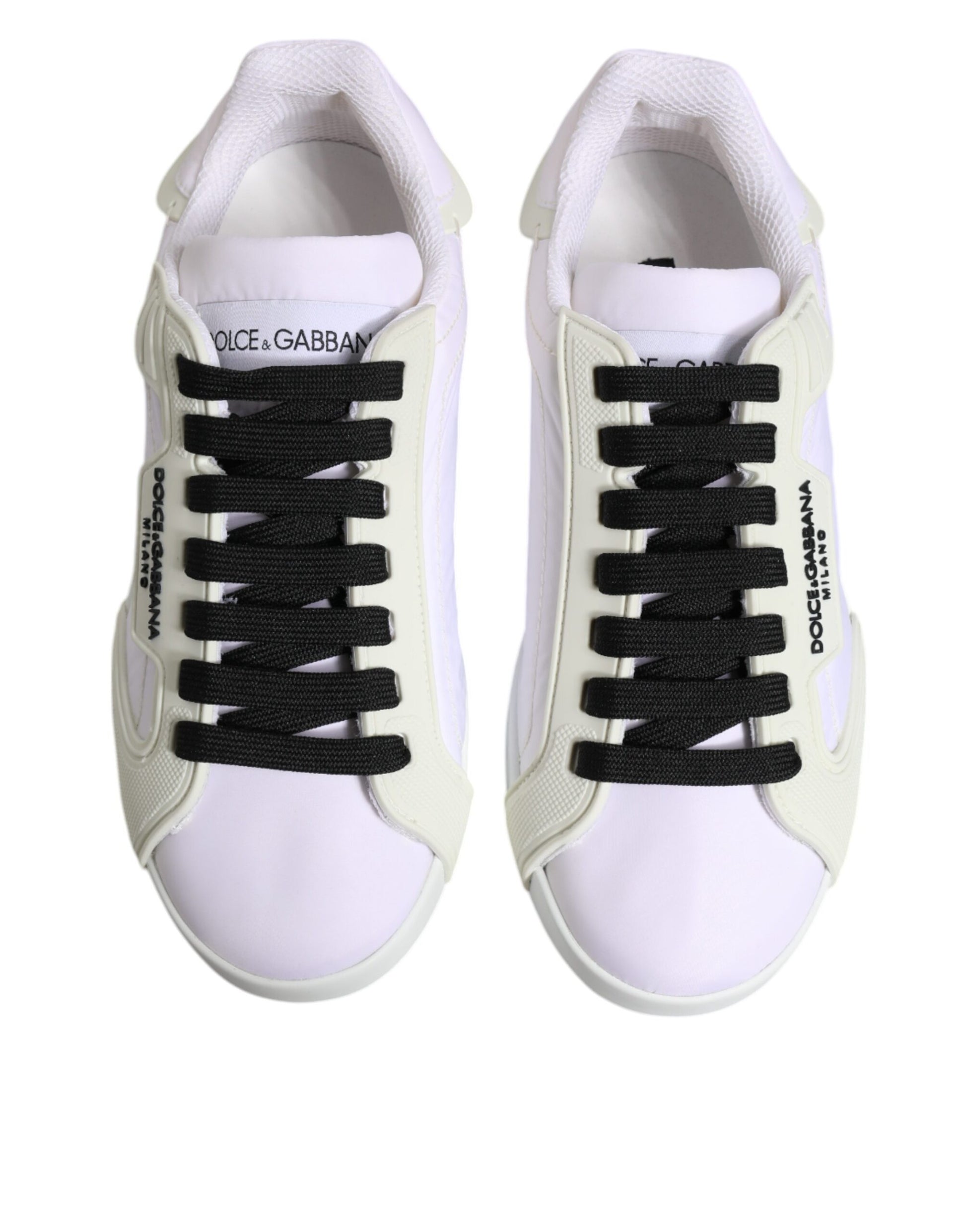 Dolce & Gabbana White Nylon Leather Low Top Sneakers