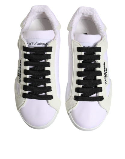 Dolce & Gabbana White Nylon Leather Low Top Sneakers