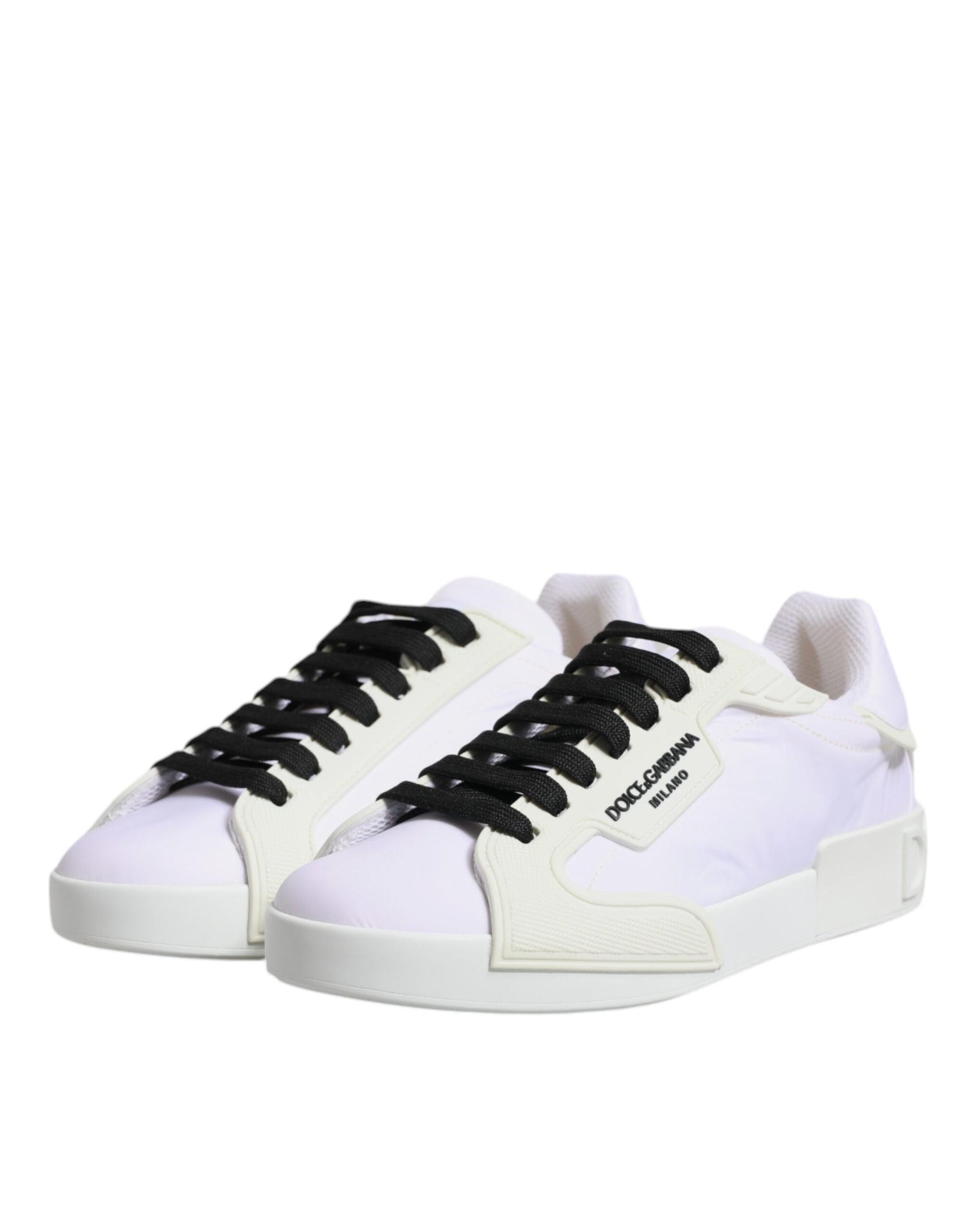 Dolce & Gabbana White Nylon Leather Low Top Sneakers