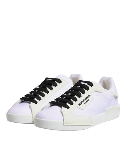 Dolce & Gabbana White Nylon Leather Low Top Sneakers