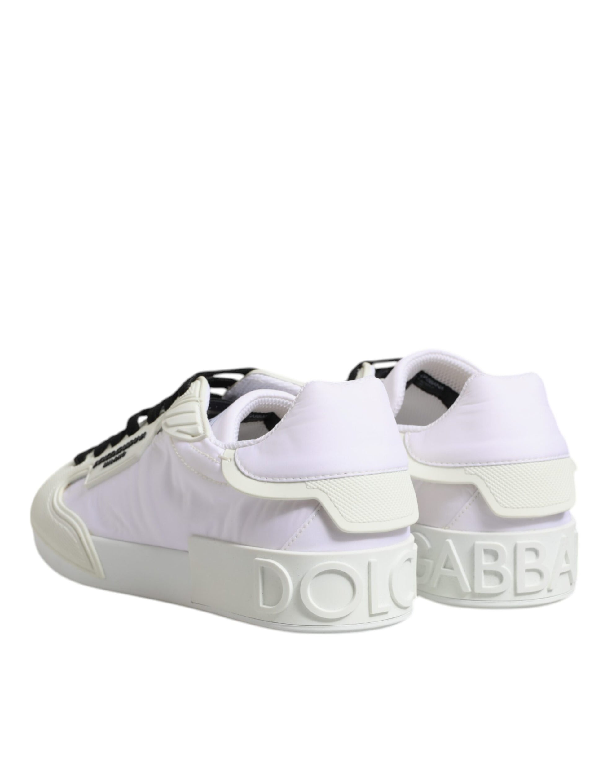 Dolce & Gabbana White Nylon Leather Low Top Sneakers