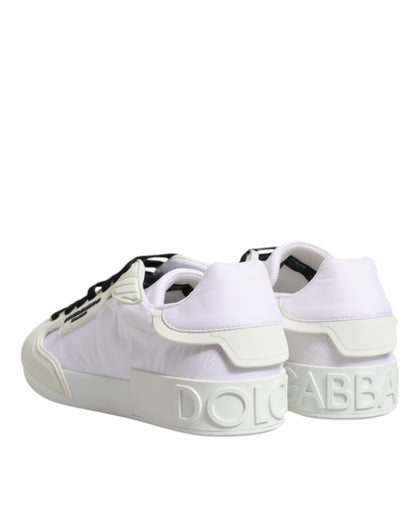 Dolce & Gabbana White Nylon Leather Low Top Sneakers