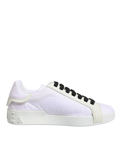 Dolce & Gabbana White Nylon Leather Low Top Sneakers