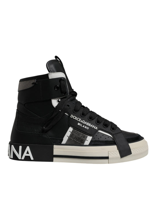 Dolce & Gabbana Black Silver Leather High Top Sneakers
