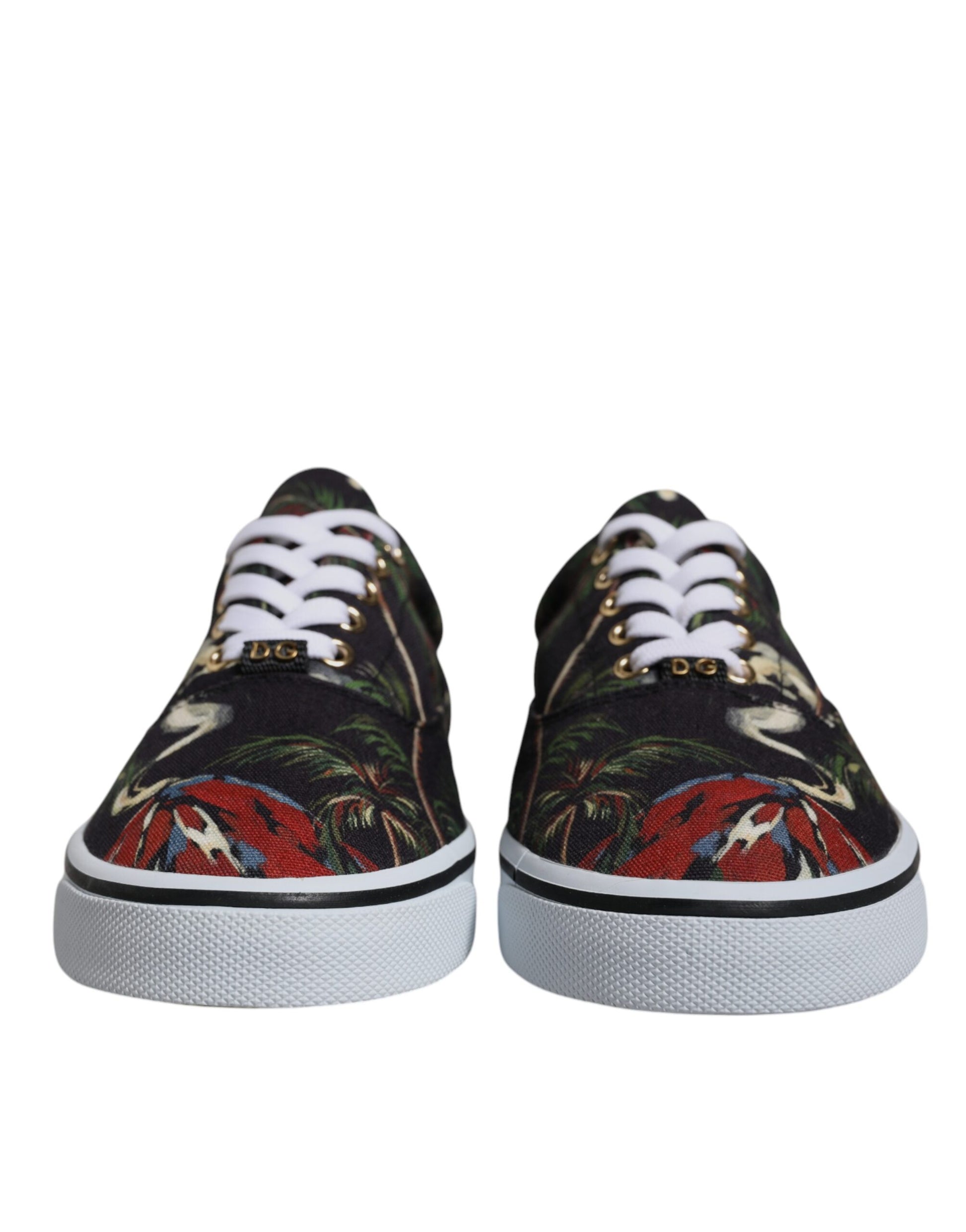 Dolce & Gabbana Black Tropical Print Low Top Sneakers