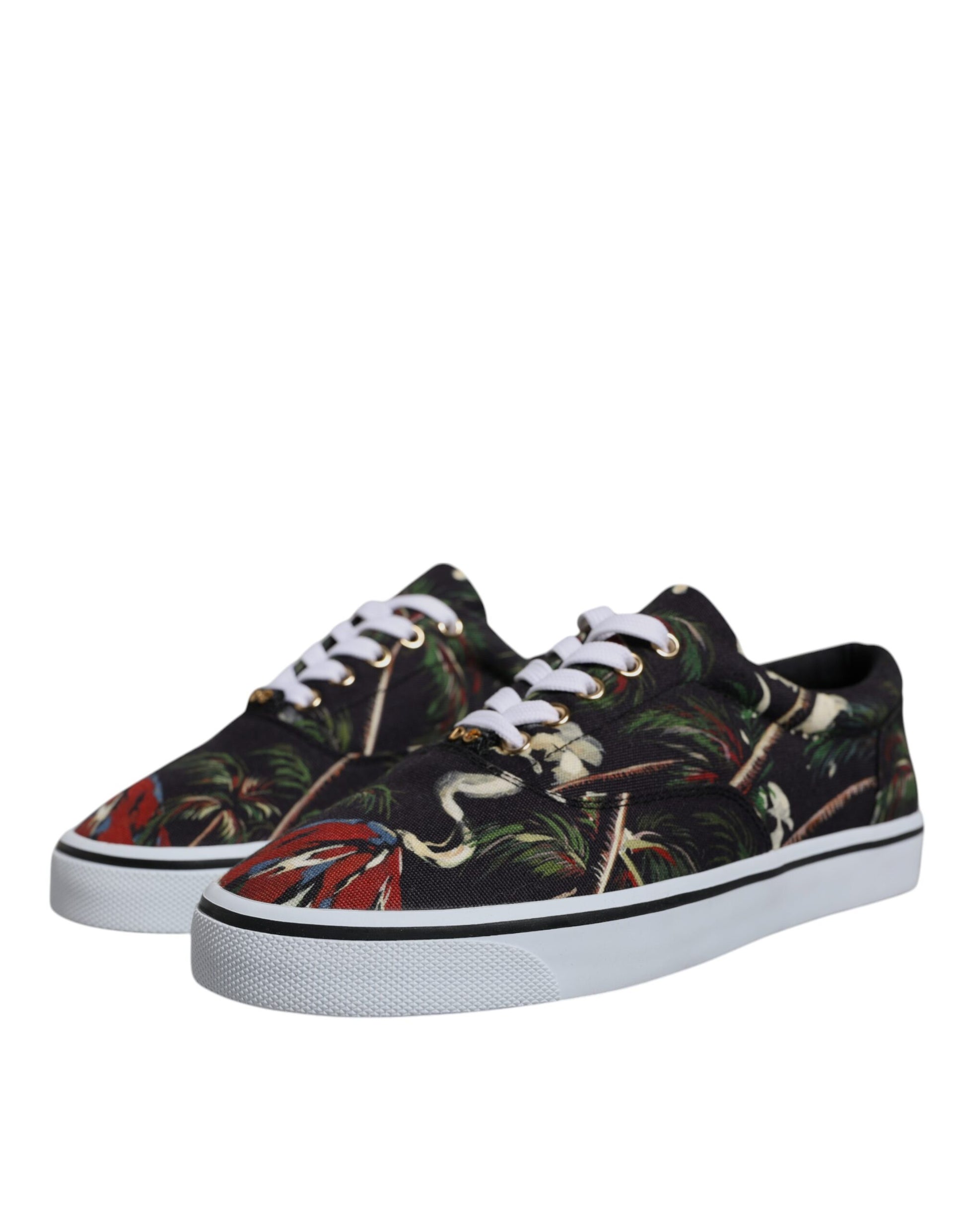 Dolce & Gabbana Black Tropical Print Low Top Sneakers