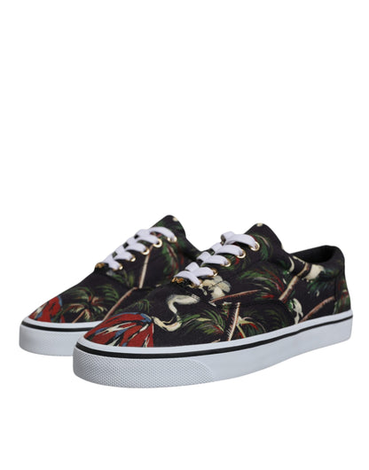 Dolce & Gabbana Black Tropical Print Low Top Sneakers