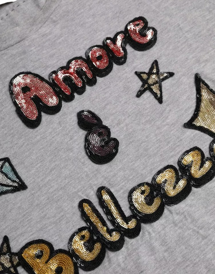 Dolce & Gabbana Gray Cotton L'Amore E' Bellezza Top T-shirt