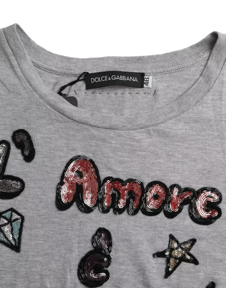 Dolce & Gabbana Gray Cotton L'Amore E' Bellezza Top T-shirt