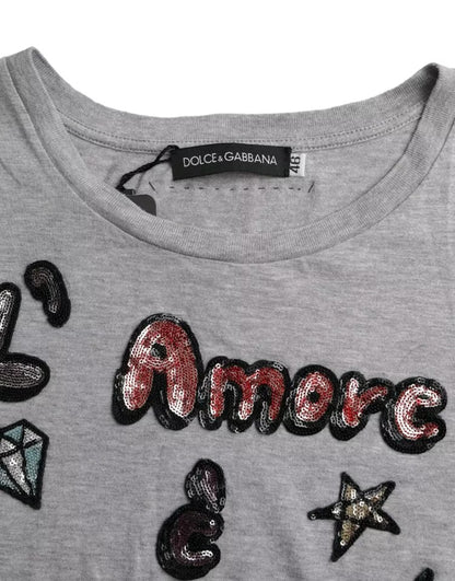 Dolce & Gabbana Gray Cotton L'Amore E' Bellezza Top T-shirt