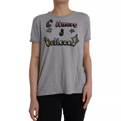 Dolce & Gabbana Gray Cotton L'Amore E' Bellezza Top T-shirt