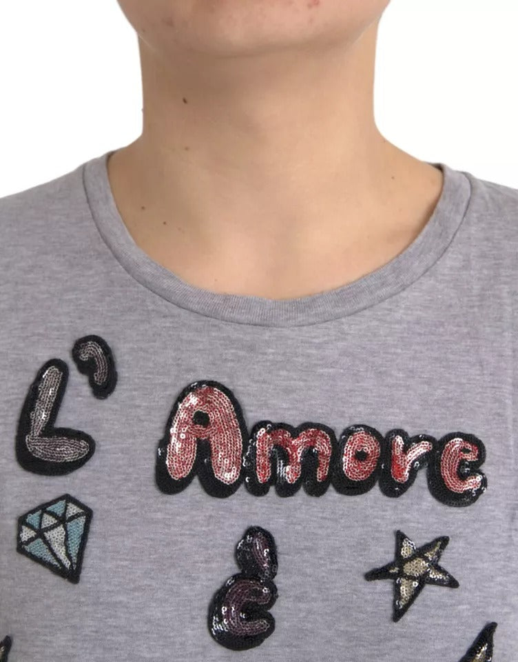 Dolce & Gabbana Gray Cotton L'Amore E' Bellezza Top T-shirt