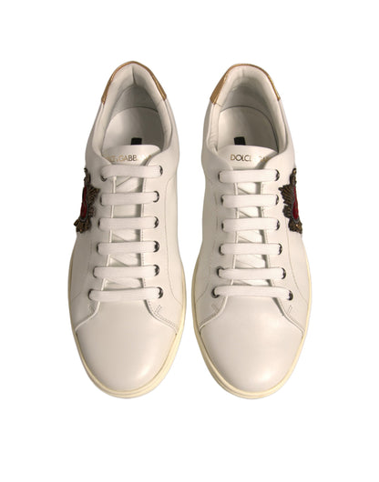 Dolce & Gabbana White Leather Heart Embellished Sneakers Shoes