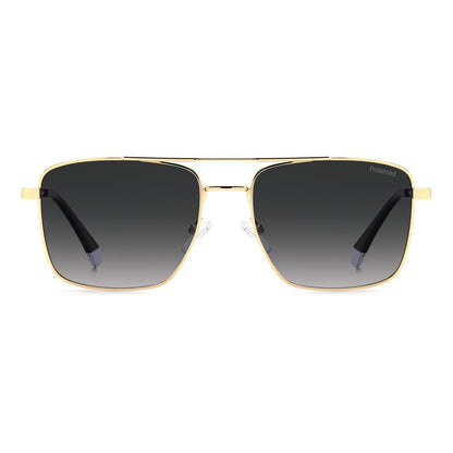 Polaroid Men's Gold Metal Sunglasses – Square Frame with Polarized Gray Lenses, 57mm