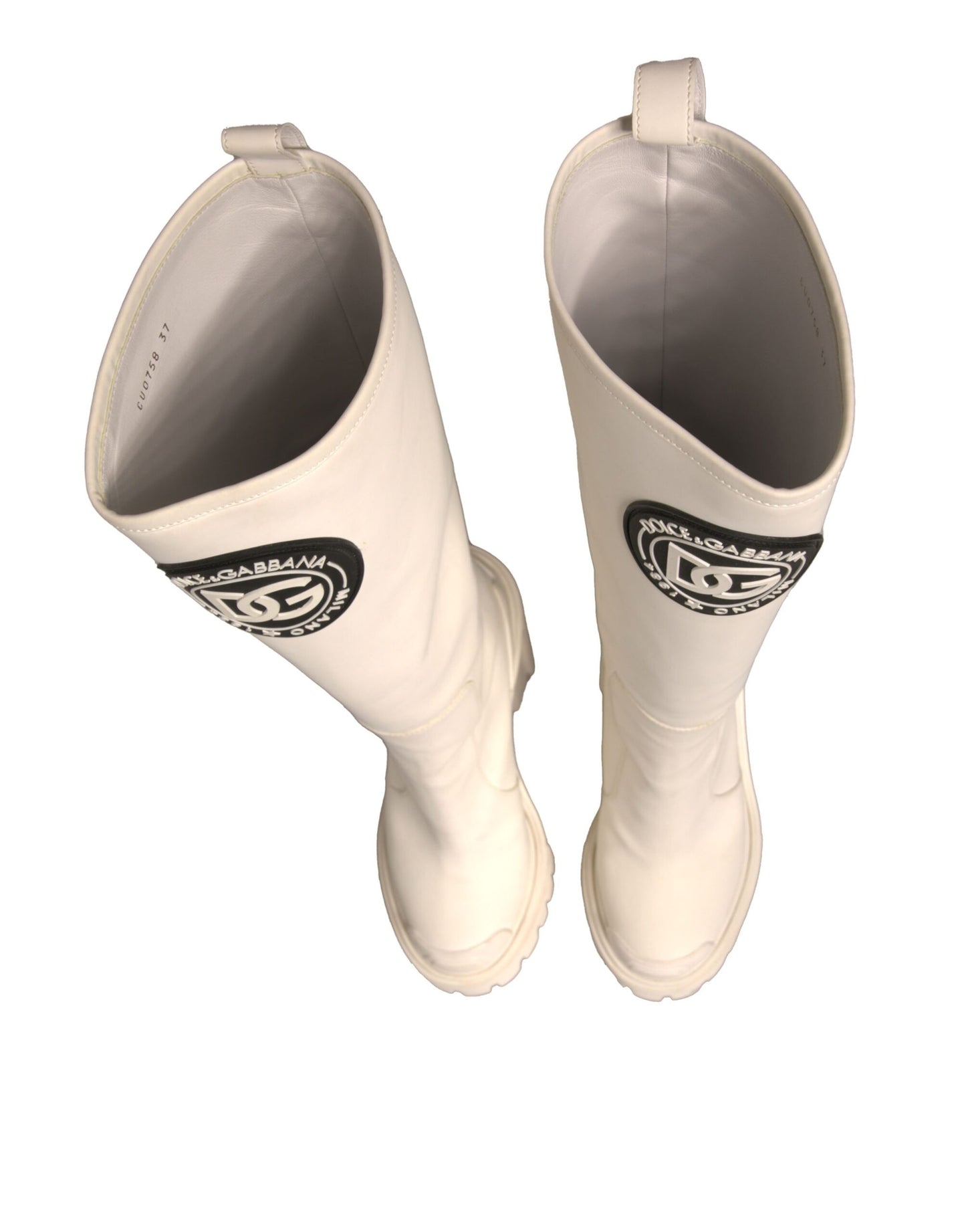 Dolce & Gabbana White DG Logo Hi Trekking Plateau Biker Boots