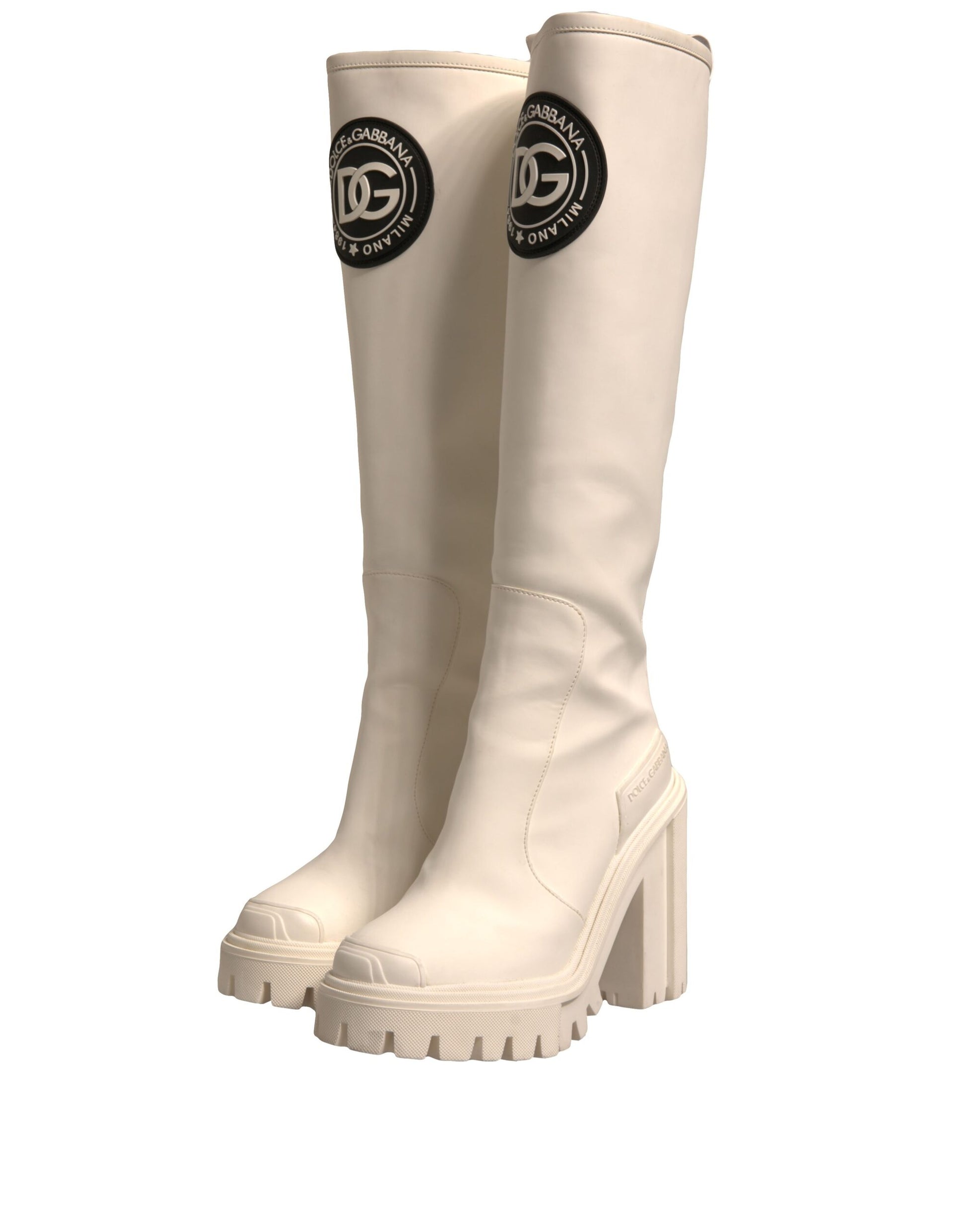 Dolce & Gabbana White DG Logo Hi Trekking Plateau Biker Boots