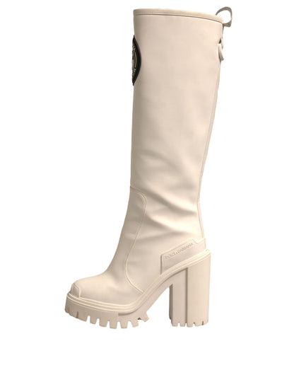 Dolce & Gabbana White DG Logo Hi Trekking Plateau Biker Boots