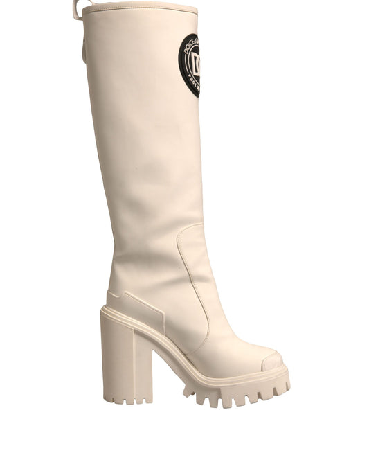 Dolce & Gabbana White DG Logo Hi Trekking Plateau Biker Boots