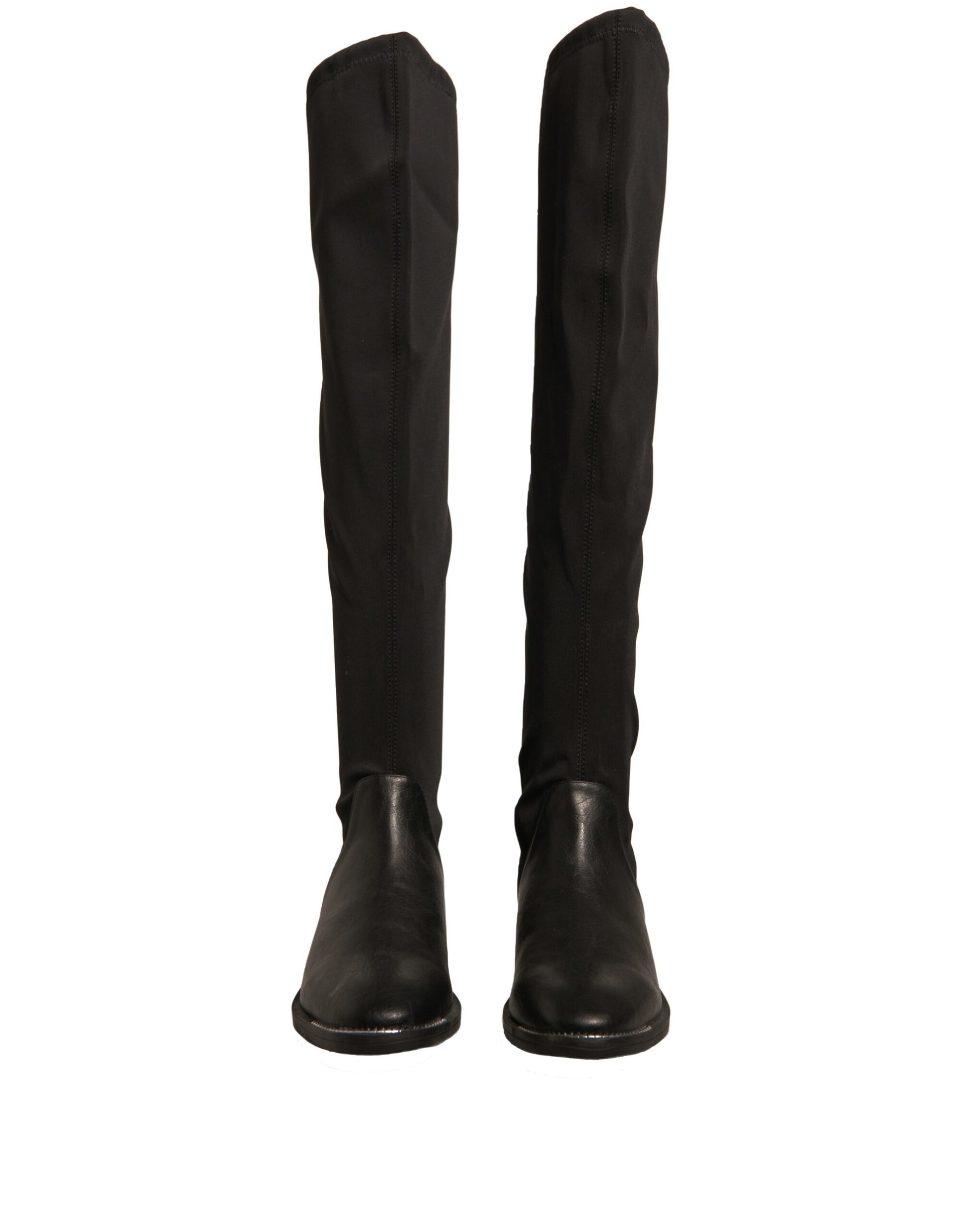 MY TWIN Black Leather Suede Flats High Boots Shoes - Elegant Style and Comfort