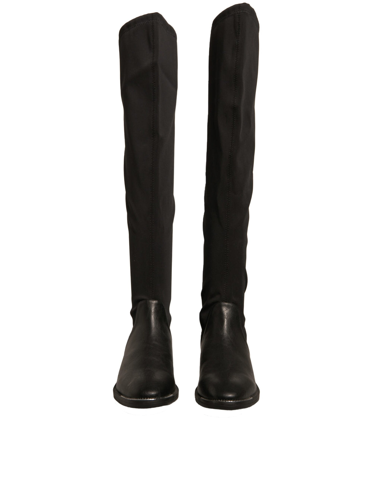 MY TWIN Black Leather Suede Flats High Boots Shoes - Elegant Style and Comfort