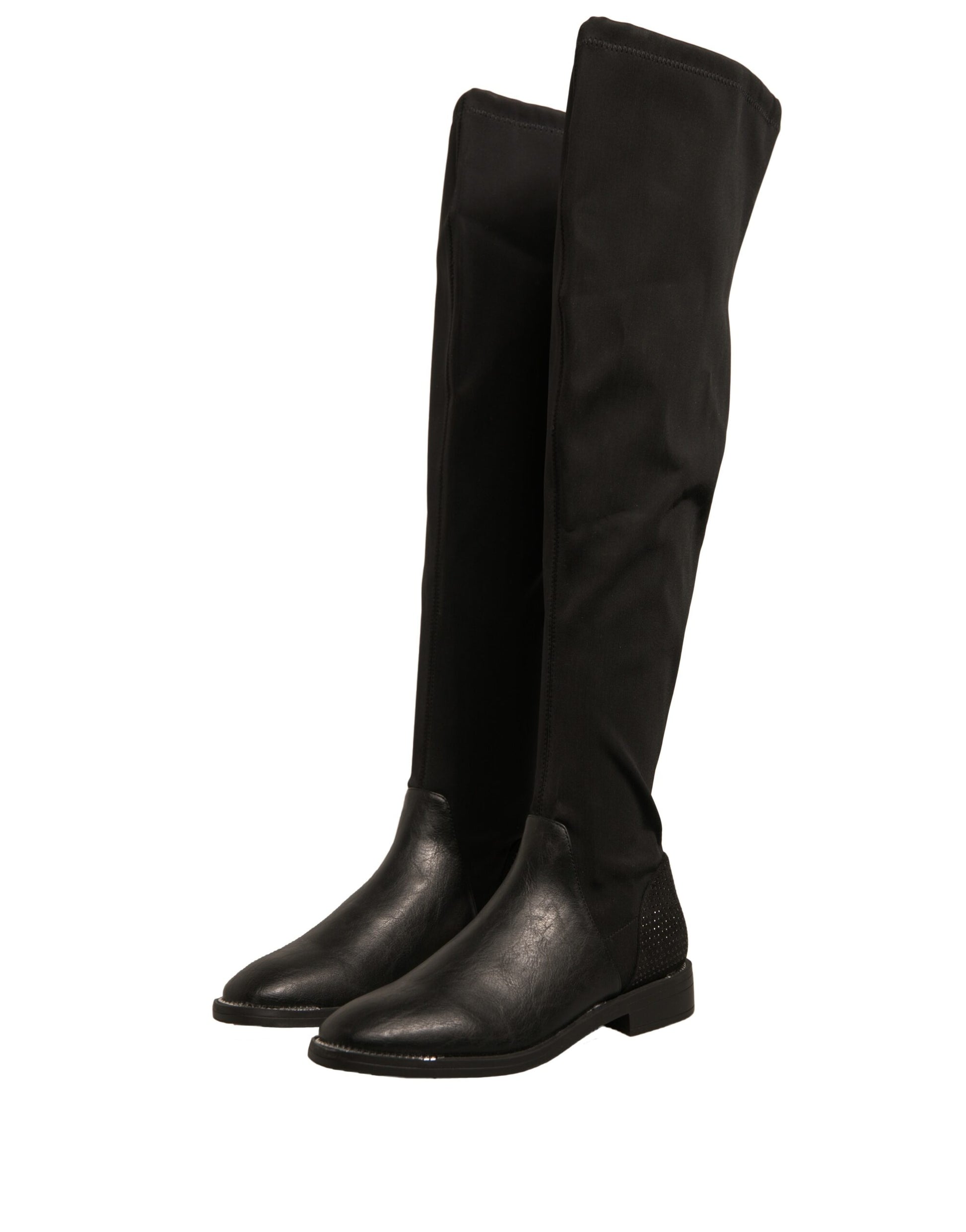 MY TWIN Black Leather Suede Flats High Boots Shoes - Elegant Style and Comfort