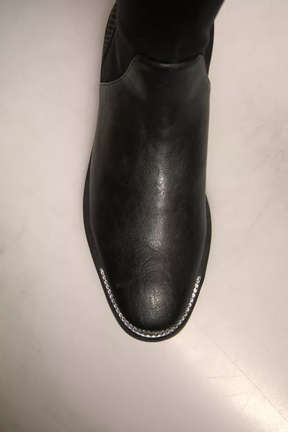 MY TWIN Black Leather Suede Flats High Boots Shoes - Elegant Style and Comfort