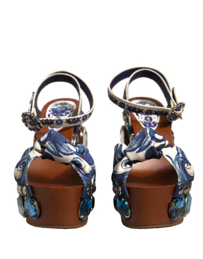 Dolce & Gabbana Multicolor Majolica Embellished Wedge Sandals