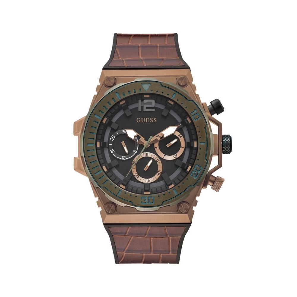 Guess Men’s Brown Silicone Watch with Grey Dial