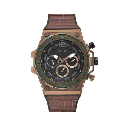 Guess Men’s Brown Silicone Watch with Grey Dial