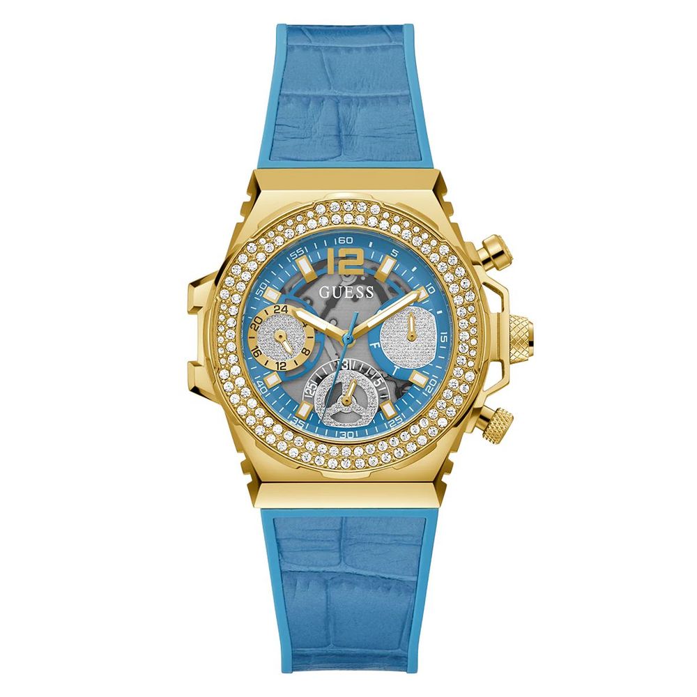 Guess Women’s Blue Silicone Watch with Golden Accents