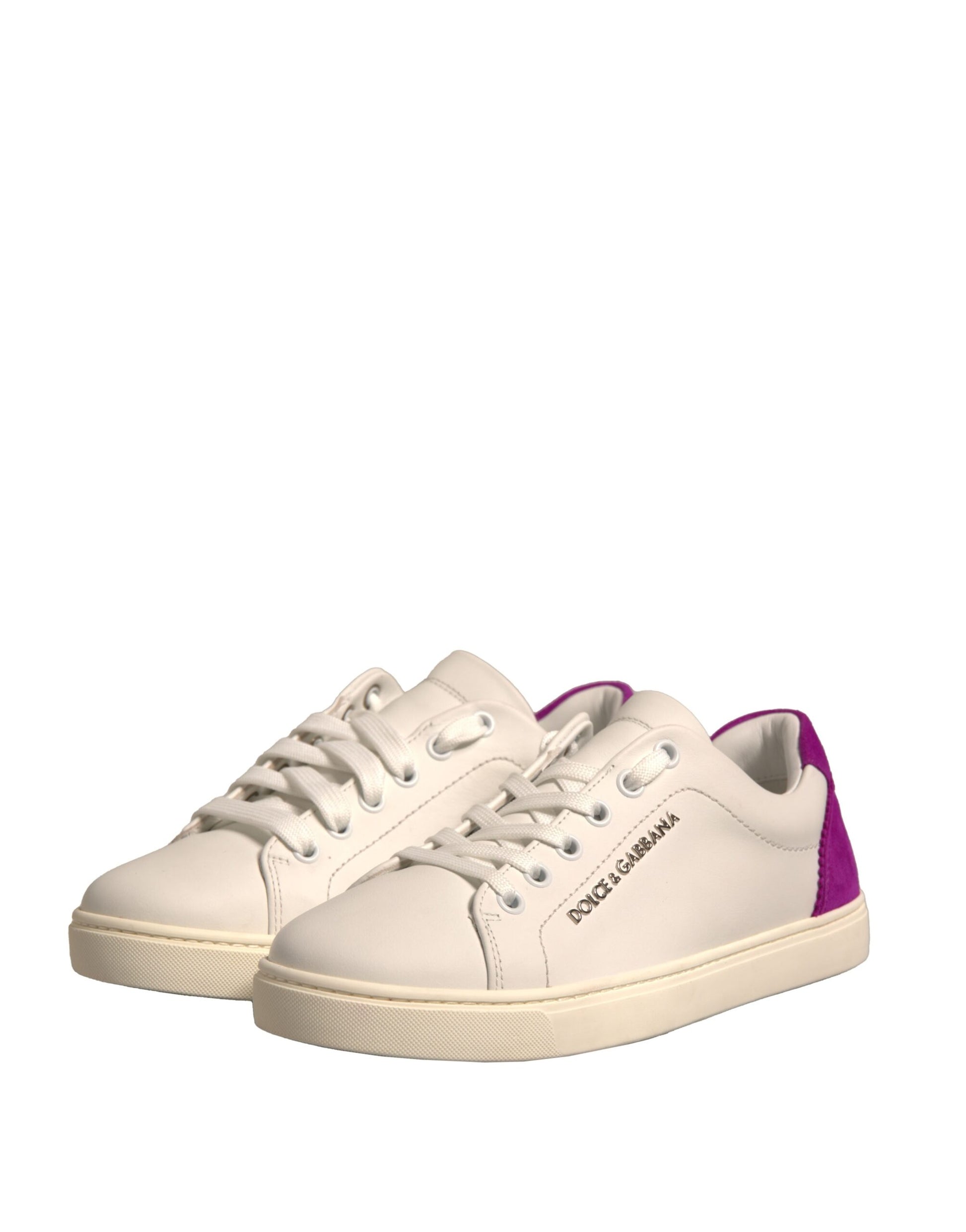Dolce & Gabbana White Suede Leather Low Top Sneakers