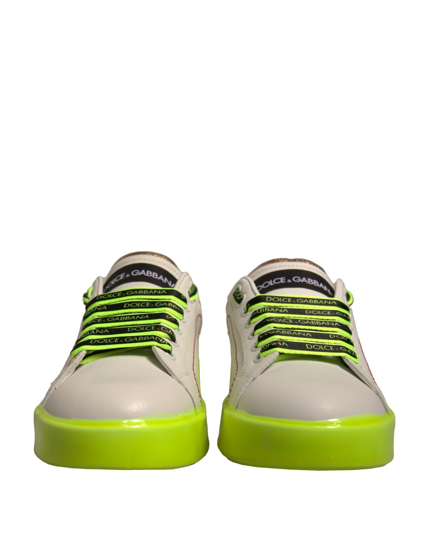 Dolce & Gabbana White Yellow Portofino Leather Sneakers