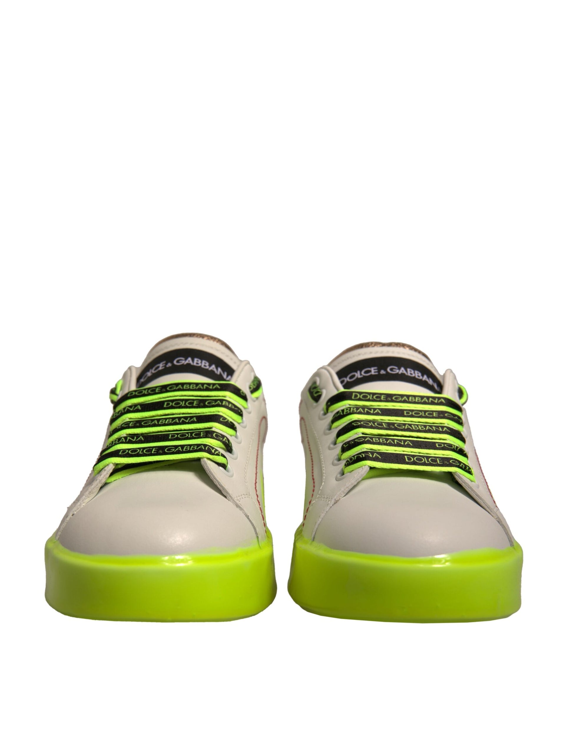 Dolce & Gabbana White Yellow Portofino Leather Sneakers