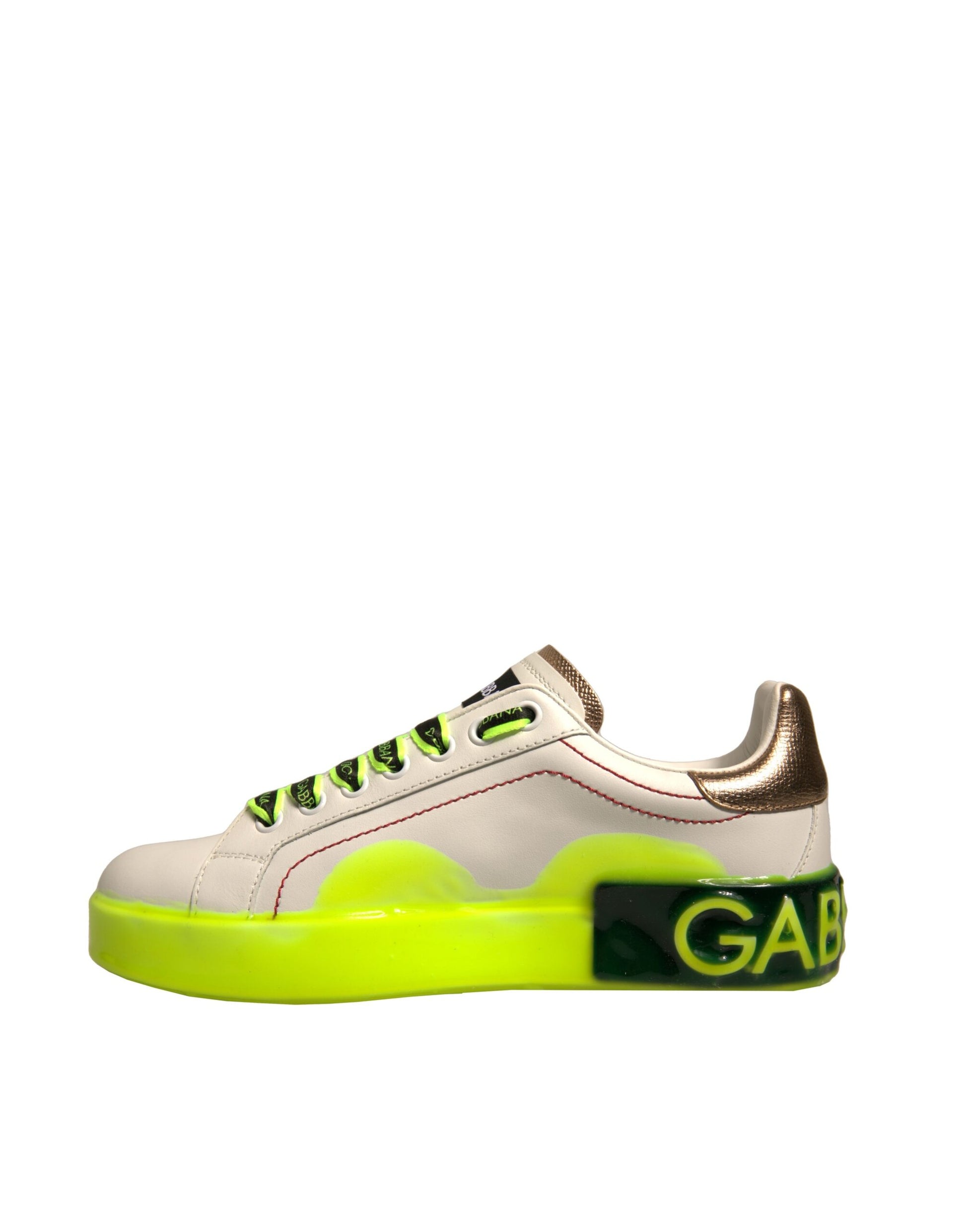 Dolce & Gabbana White Yellow Portofino Leather Sneakers