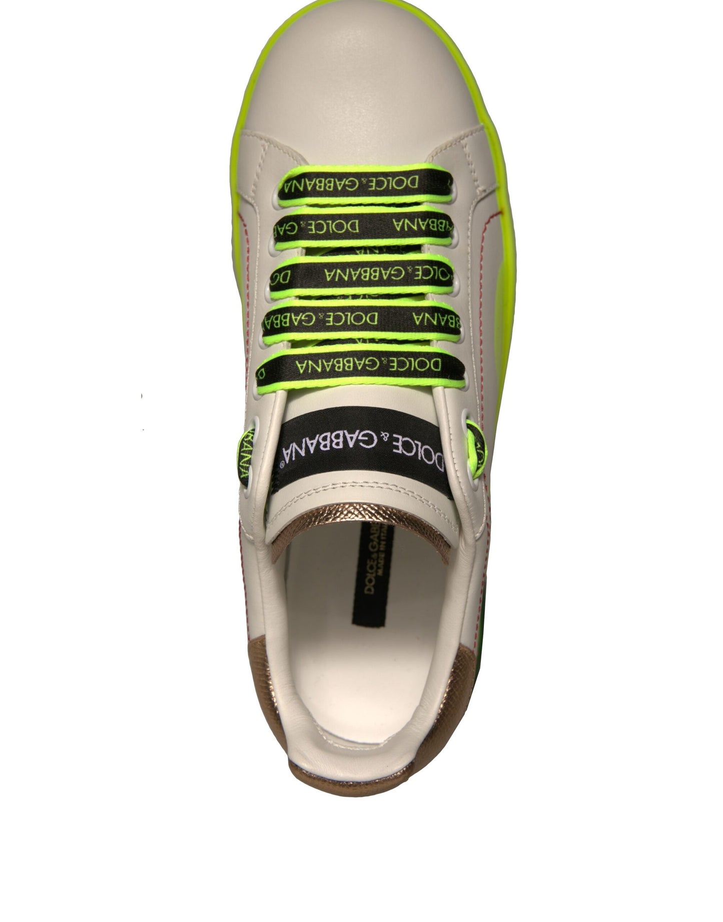 Dolce & Gabbana White Yellow Portofino Leather Sneakers