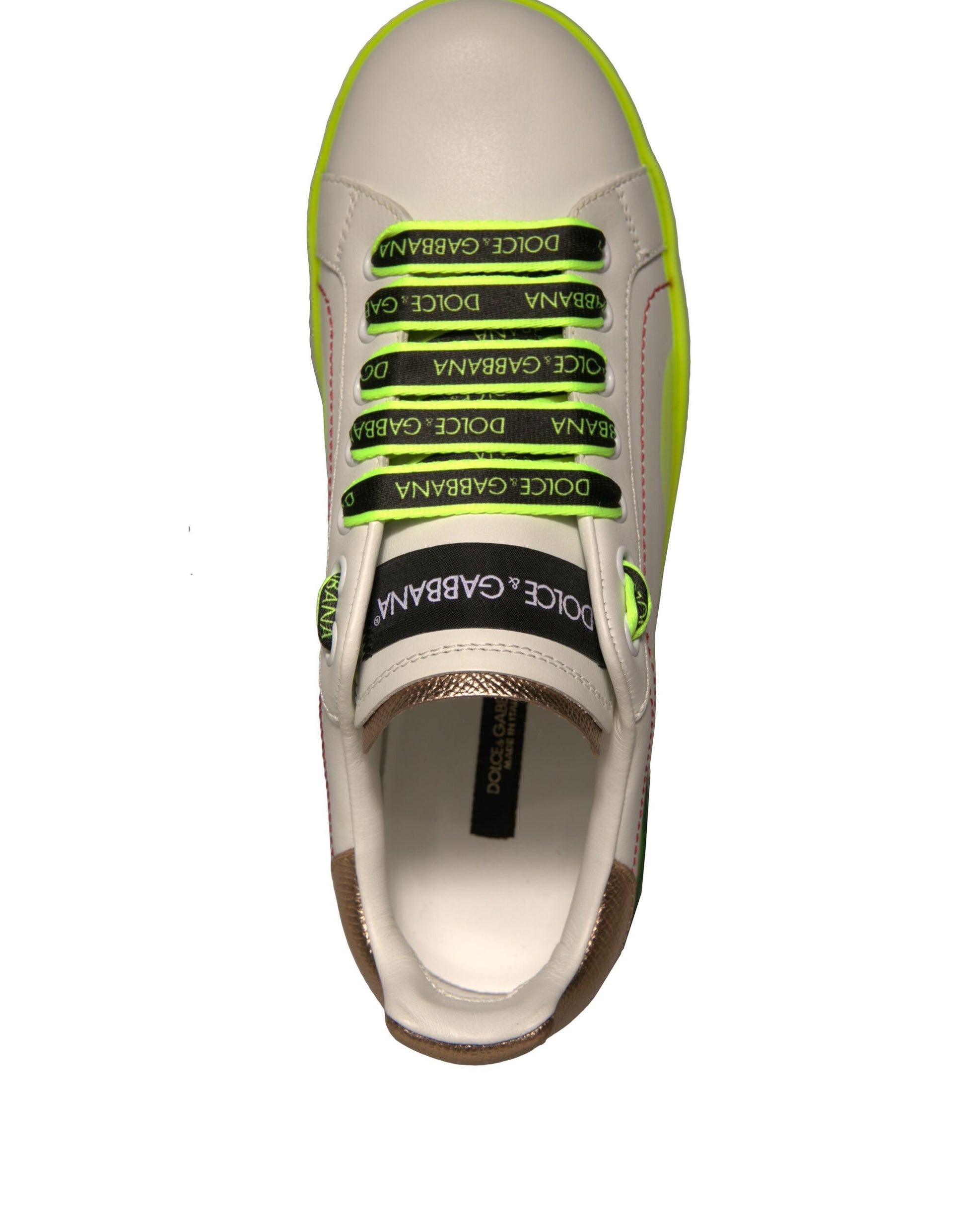 Dolce & Gabbana White Yellow Portofino Leather Sneakers