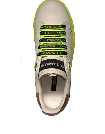 Dolce & Gabbana White Yellow Portofino Leather Sneakers