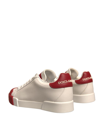 Dolce & Gabbana White Leather Logo Portofino Sneakers