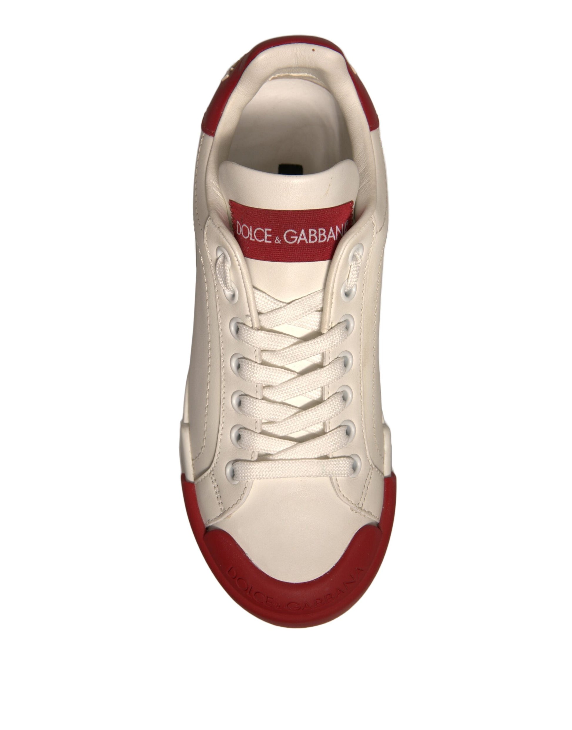 Dolce & Gabbana White Leather Logo Portofino Sneakers