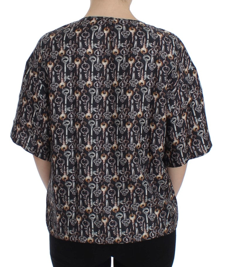  - Enchanted Sicily Silk Blouse with Key Print