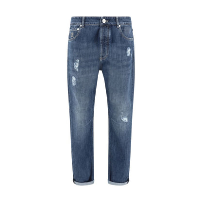 Brunello Cucinelli Men's Blue Worn-out Jeans