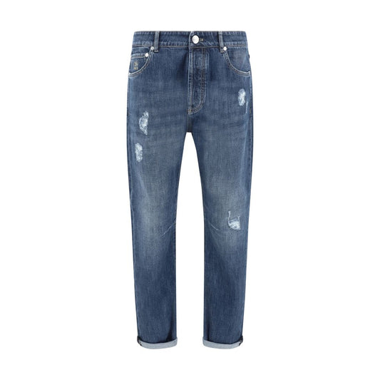 Brunello Cucinelli Men's Blue Worn-out Jeans